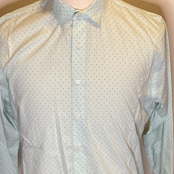 Express Slim Fit Casual Button Down Shirt in Green Pattern Print (sz L/G) - Picture 4 of 8